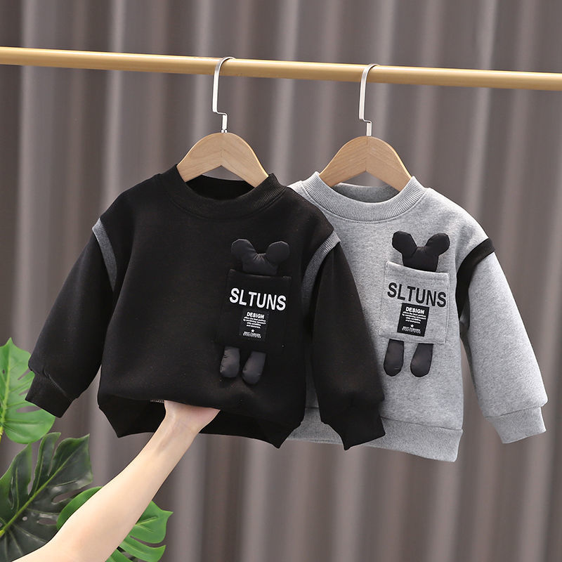 Boys' winter Plush sweater autumn and winter children's wear children's fake two boys' and girls' cartoon thickened Pullover Top