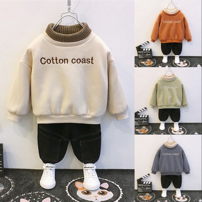 Boys' Plush sweater autumn and winter 2019 new children's thickened high collar warm bottomed shirt baby top fashion
