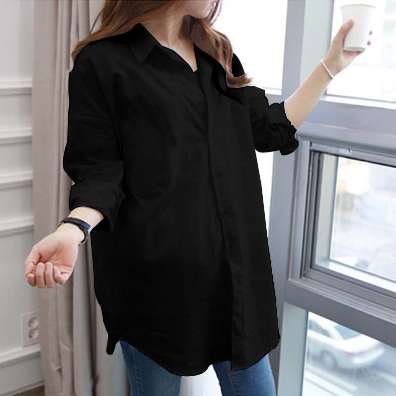 Early autumn 2021 design white shirt women's autumn winter 300kg fat mm large women's middle and long bottomed shirt