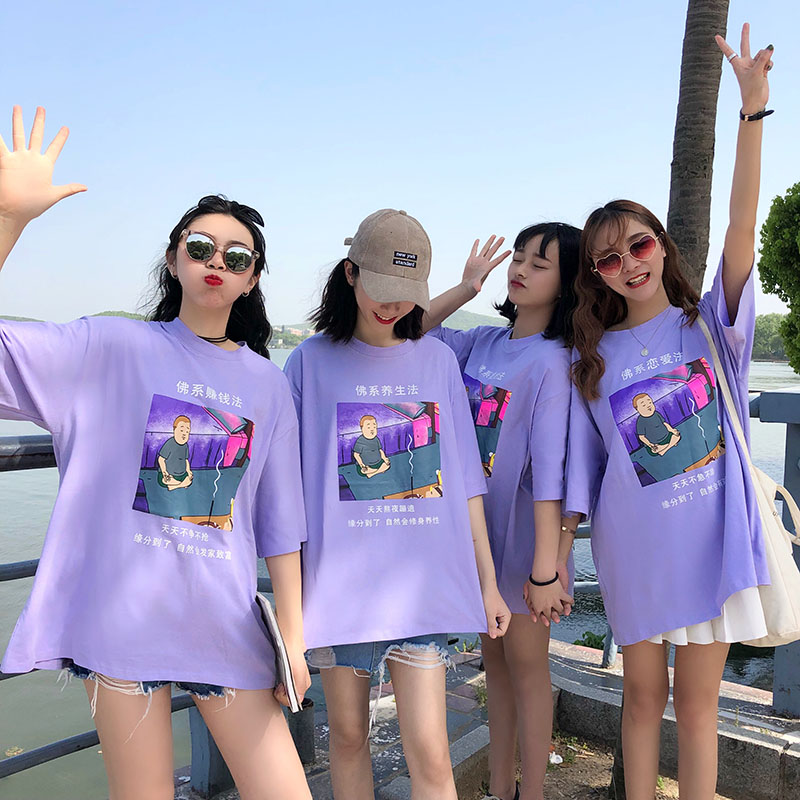 Girlfriends Buddha short sleeve T-shirt women's summer and Korean version loose large size versatile student girl big money clothes fat mm