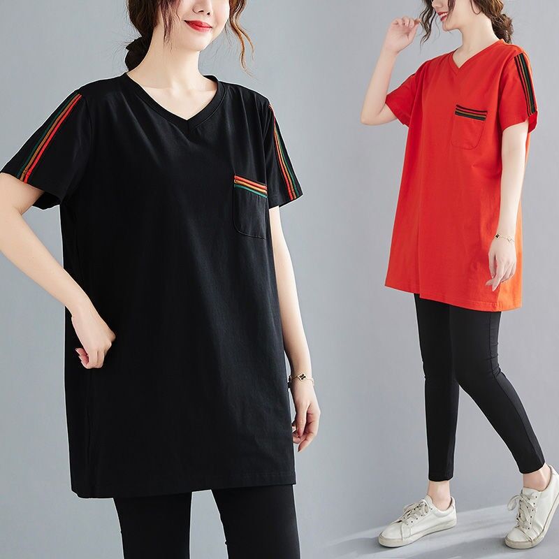 Plus size women's 300 kg Short Sleeve T-Shirt Medium long loose fat woman cover * * * large slim top