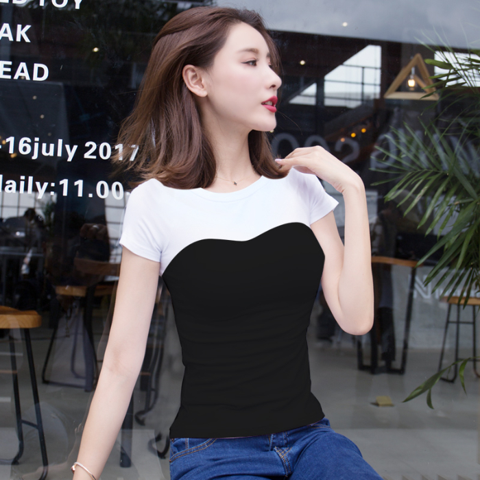 (pure cotton) 2020 summer hanfaner new short sleeve fake two piece splicing design round neck slim fit T-shirt