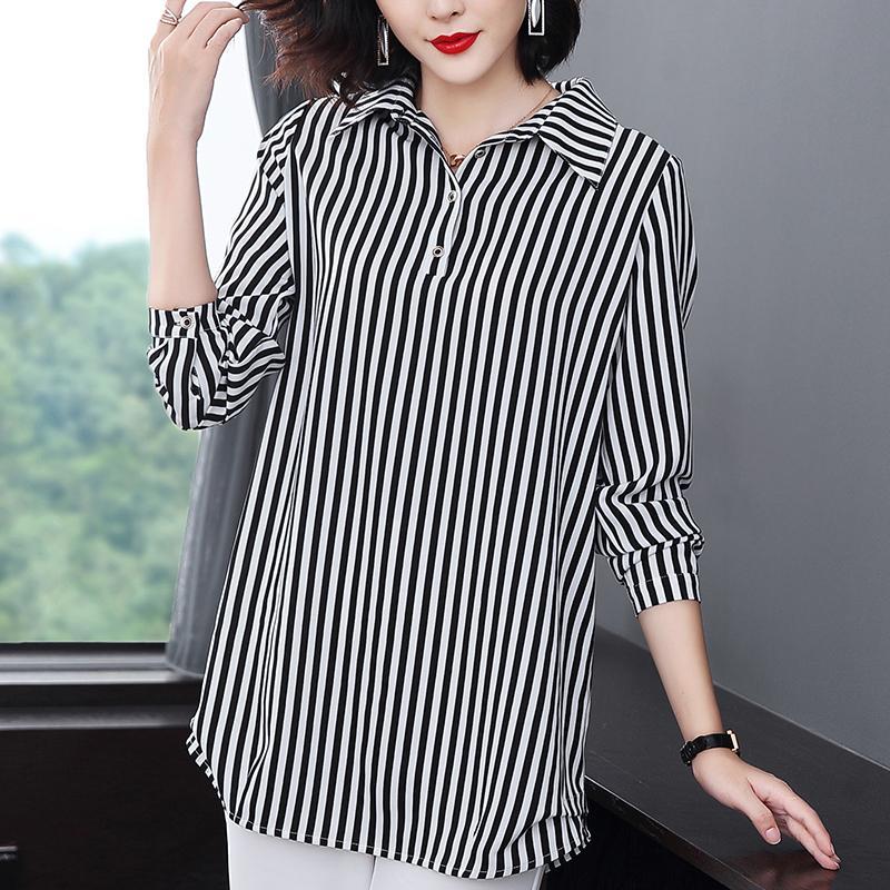 2021 spring and Autumn New Women's shirt loose large slim mom autumn chiffon blouse women's blouse
