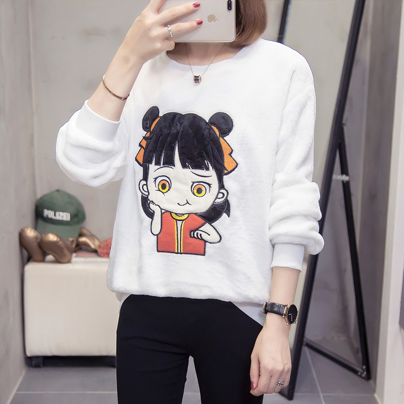 954# (real shot of coral velvet) large 200 kg coral velvet sweater for women with plush thickened warm bottom shirt
