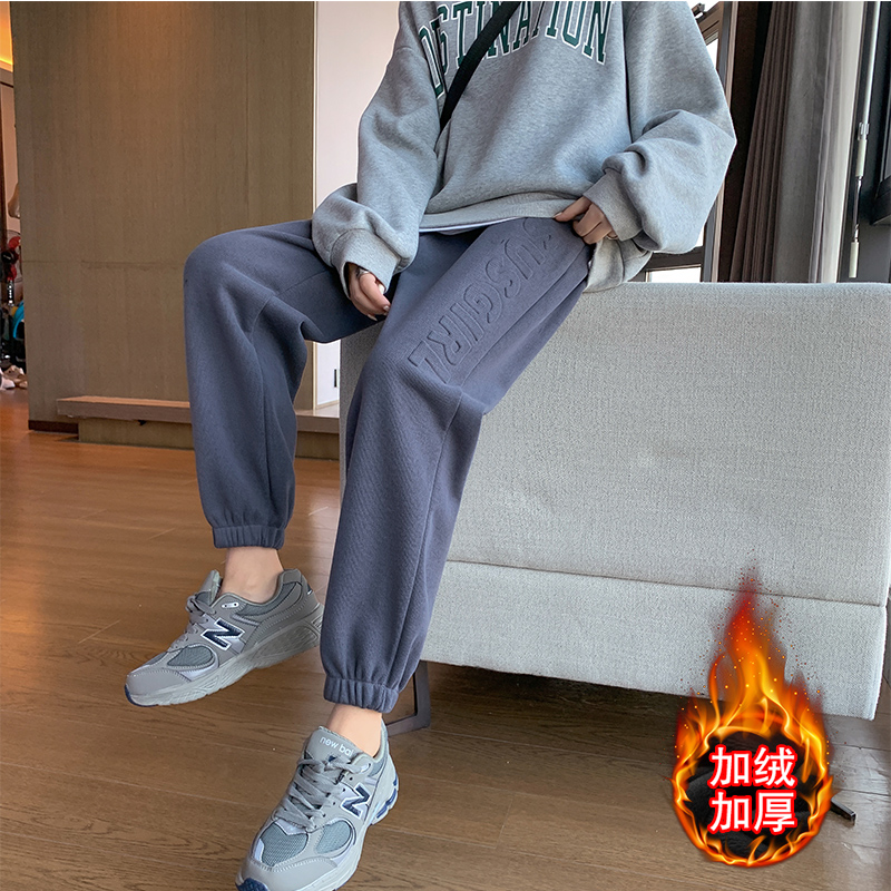 Real shot 8374 sportswear women's pants straight tube Plush thickened in autumn and winter 2021 new Leggings casual pants