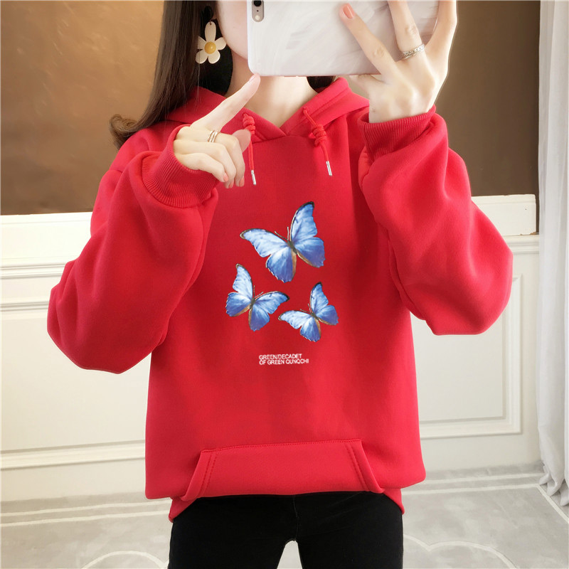 9658 real shot 190g 250g Plush thickened sweater women's casual loose Couple Dress Hooded