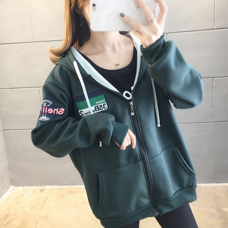 815# (real shot compound 300g) large size fat mm200kg ins sweater women's cardigan and plush Hooded Coat
