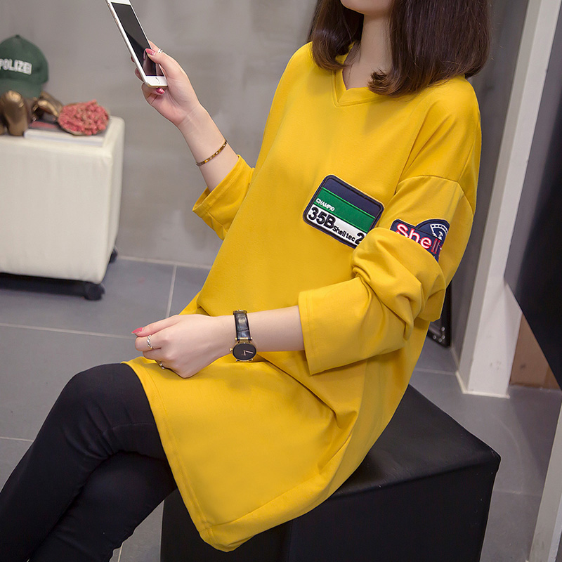 778# (real shooting 25% cotton 75% fiber) medium long T-shirt women's long sleeve V-neck top large size fat mm200kg