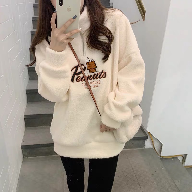 Embroidered lamb cashmere sweater women's 2021 autumn and winter new Korean version cashmere thickened net red zipper embroidered coat fashion