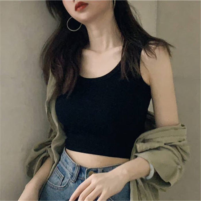 Short suspender with bottomed sleeveless suspender top, women's spring and summer Korean version solid color, outer tight navel revealing vest
