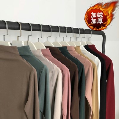 High neck Plush warm bottoming shirt women's autumn and winter solid color Long Sleeve T-Shirt New Korean slim top