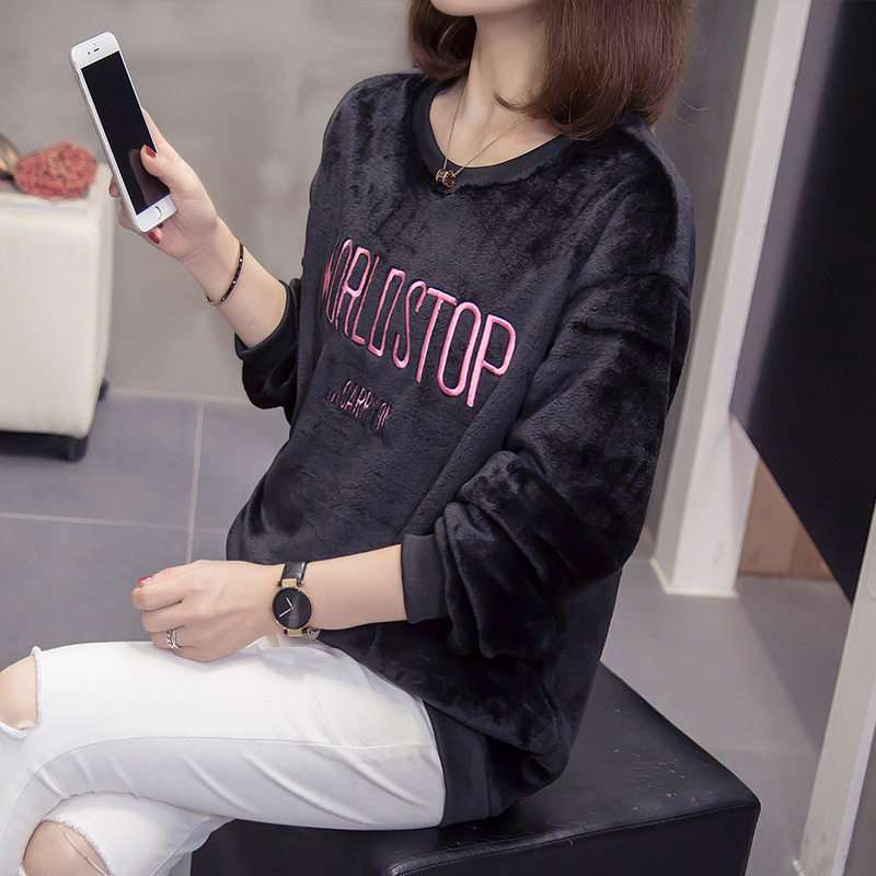 908# (real coral velvet) large size fat mm200kg Plush thickened embroidered sweater women's warm sweater