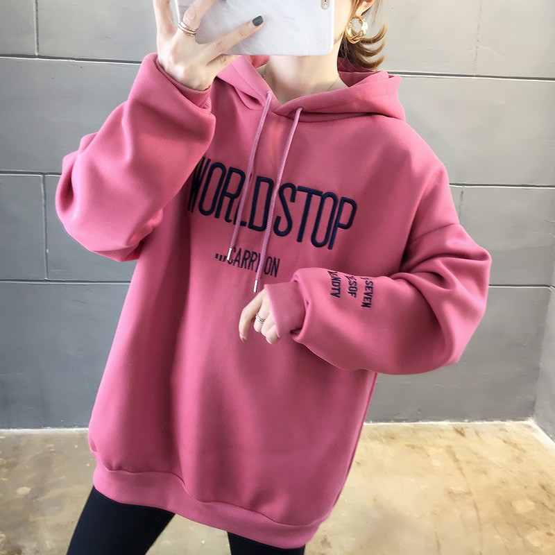 808# (real shot compound 300g) large size fat mm200kg thick Plush embroidered letter hooded sweater women