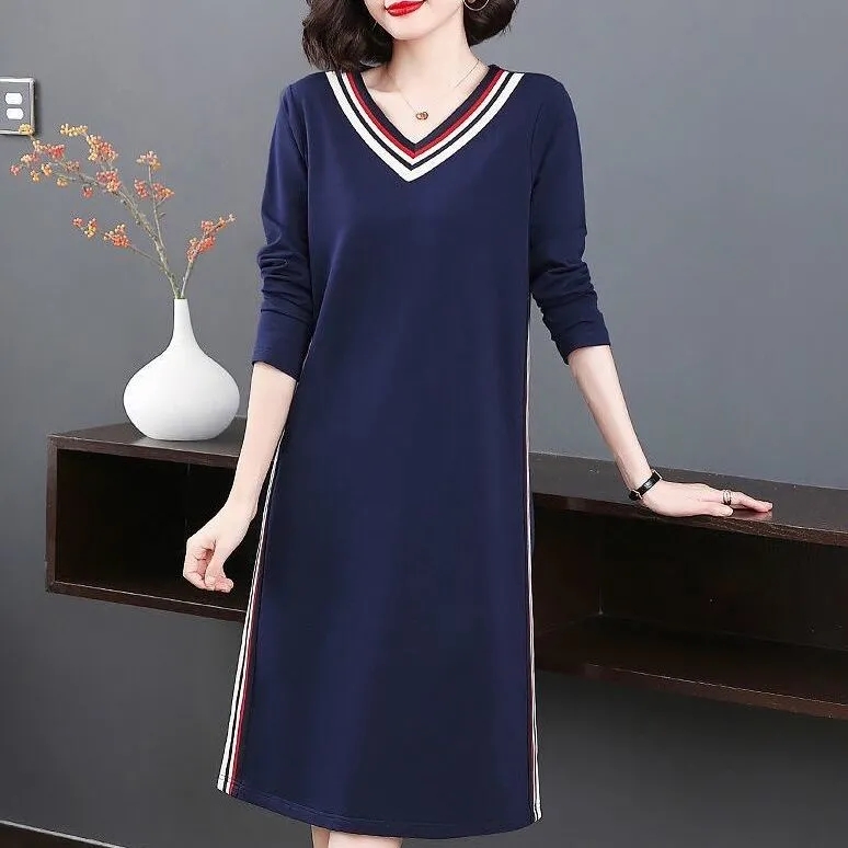 High grade temperament autumn A-line dress women's fat mm large women's dress medium length skirt new in early autumn 2021