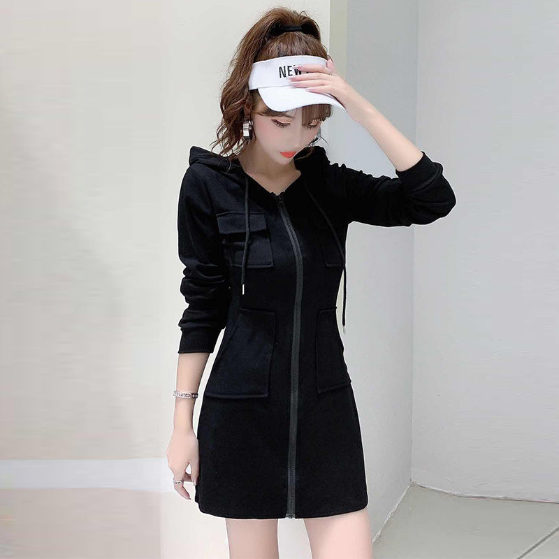 [6535 fish scale cotton] Korean spring and autumn long sleeved skirt, careful machine, casual, comfortable, thin Hooded Dress