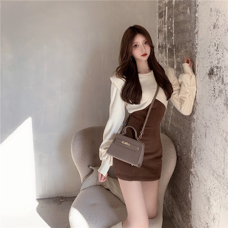 Spice girl style large size small man with a slim waist and a bottomed in Hip Wrap Sweater Dress for children in autumn and winter