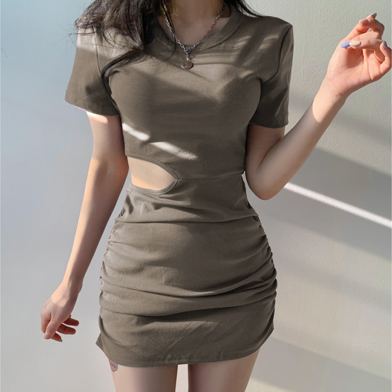 (original quality) Amy way retro chic open waist and hollow out fashionable foreign style pleated Hip Wrap short skirt women