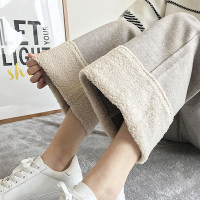 Woolen trousers female autumn and winter straight tube High Waist Wide Leg nine point drop feeling gentle wind student loose woolen pants