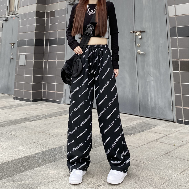 Real shooting pants loose straight tube hanging feeling wide leg sports design feeling fried Street leisure pants men's and women's fashion