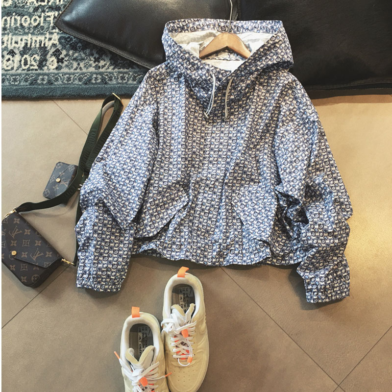 7963# (official price book) love coat female designer digital hooded printed top windbreaker trend