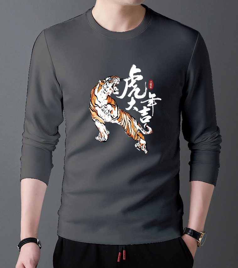 Men's boutique 32 thread 200g100% cotton long sleeve t-shirt men's 2021 combed cotton Korean version trend comfortable and versatile