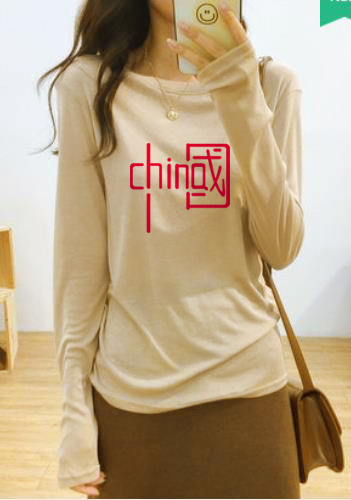 Women's 2022 new trend autumn and winter clothes Chinese pattern printed long sleeve round neck T-shirt popular net red same