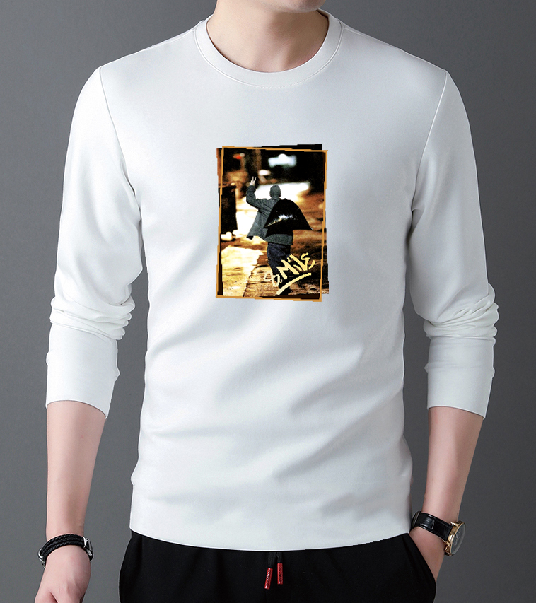 210g combed cotton 100% cotton long sleeve men's boutique 2022 Korean fashion comfortable versatile t-shirt men's