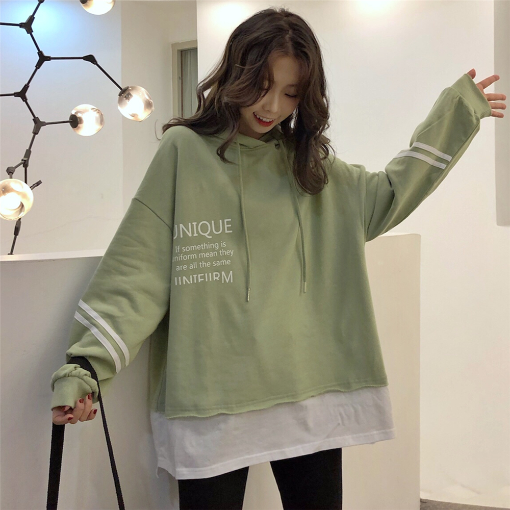 (real photo 65 fish scale cloth) fake two front and back letter printed Hoodie, female student