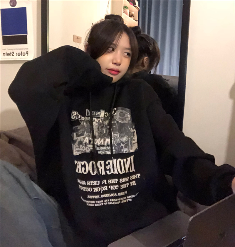 (actual photo double hat composite large sweater 320G) letter hooded loose sweater