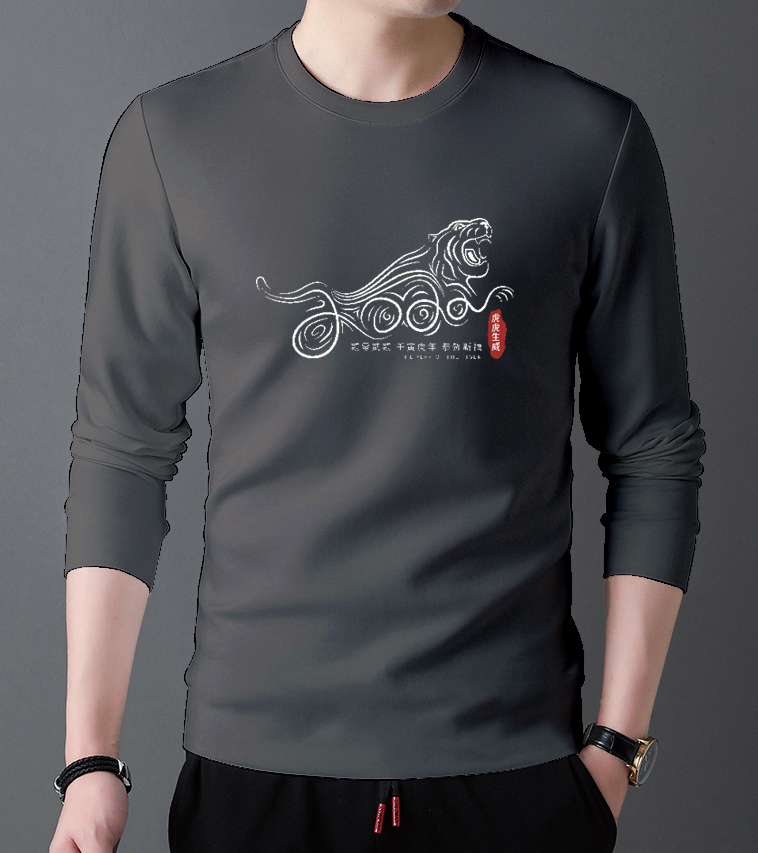 Men's boutique 32 thread 200g100% cotton long sleeve t-shirt men's 2021 combed cotton Korean version trend comfortable and versatile