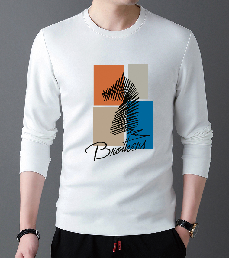 Men's boutique 32 thread 200g100% cotton long sleeve t-shirt men's 2021 combed cotton Korean version trend comfortable and versatile