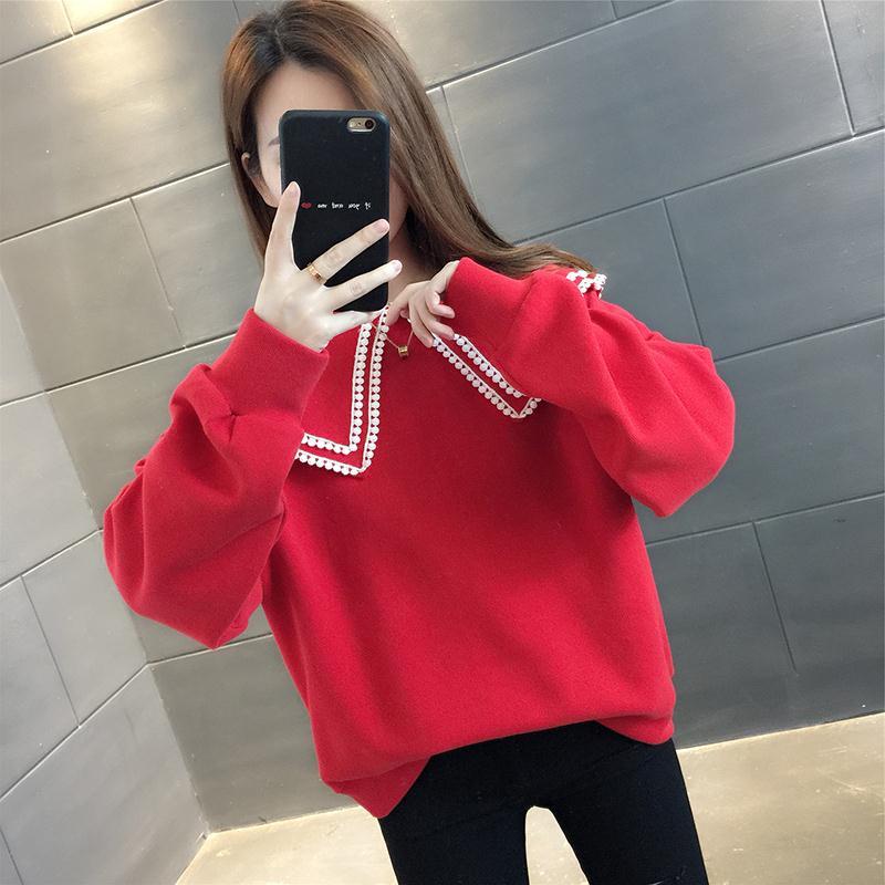 Early autumn baby collar sweater women's dress 2021 new fashion and foreign style spring and autumn thin aging red coat