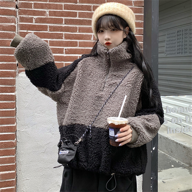 (actual picture 300g cashmere) color stitched cashmere zipper sweater