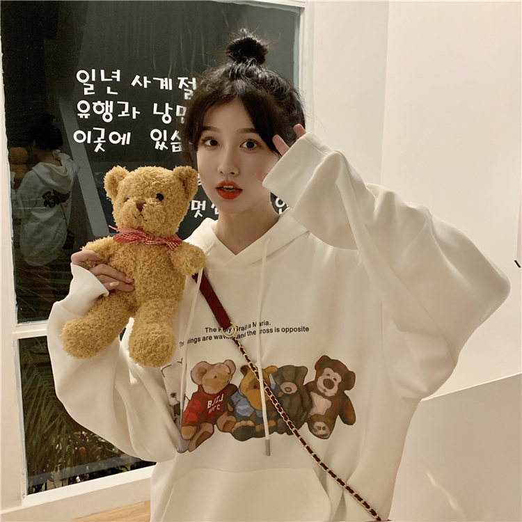 Fluffy bear Hooded Sweater autumn Korean fashion ins top