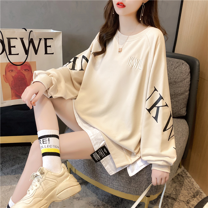 [actual shot] 2312#25 cotton Korean version loose large size spring and autumn thin embroidery printing fake two women's sweaters
