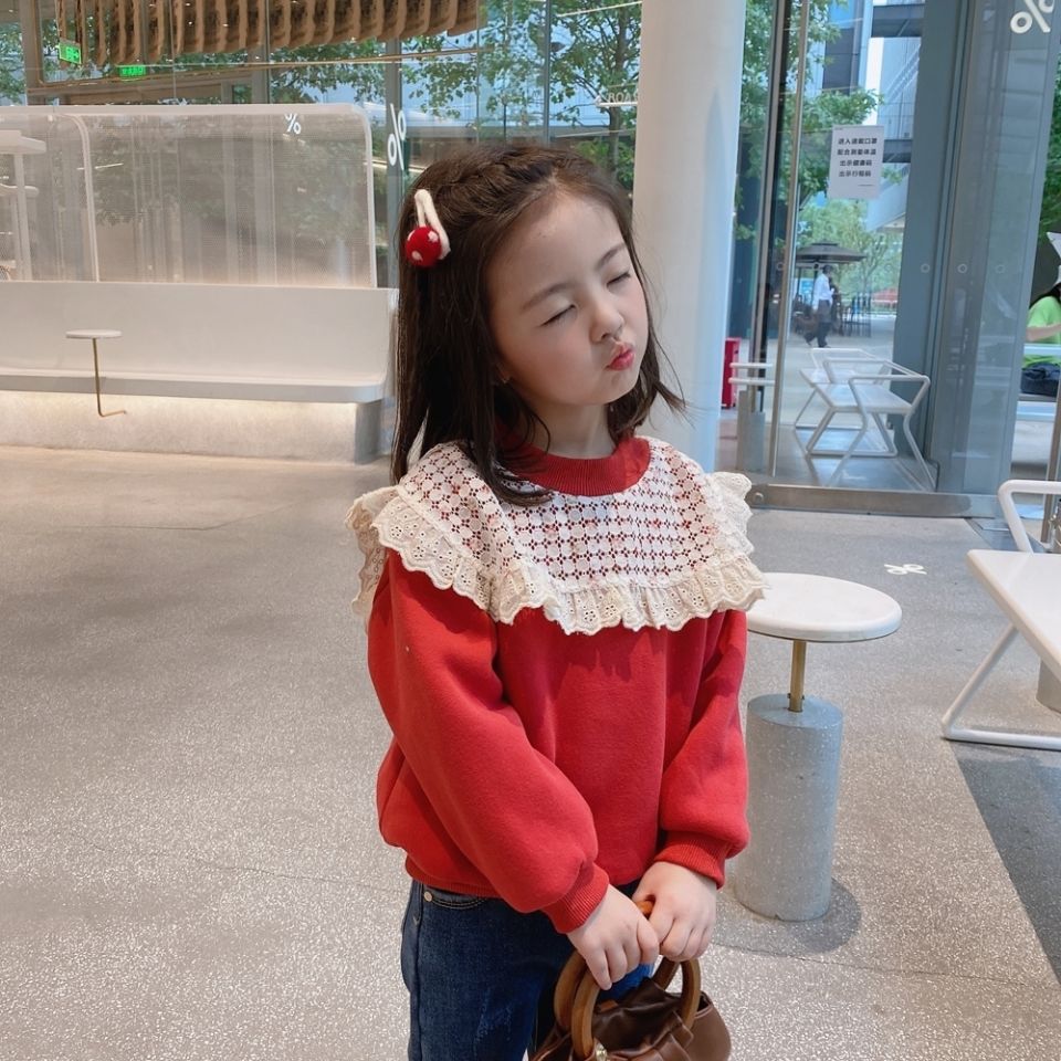 Girls' Plush sweater girls' Plush square collar sweater thickened  autumn and winter new children's sweater