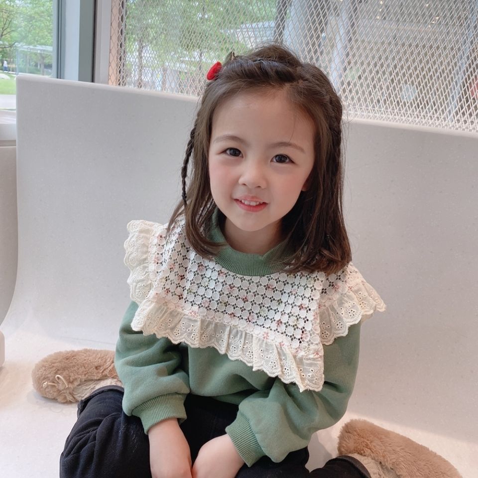 Girls' Plush sweater girls' Plush square collar sweater thickened  autumn and winter new children's sweater