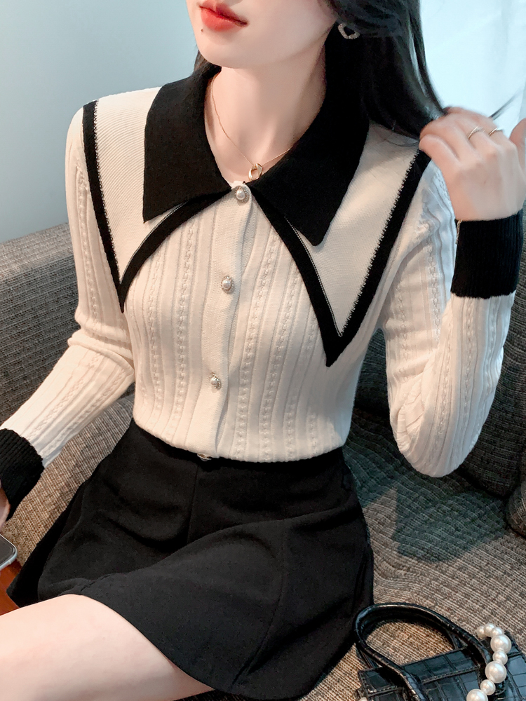 Baby collar sweater cardigan sweater coat women's autumn and winter clothes 2021 new bottomed shirt top with foreign style