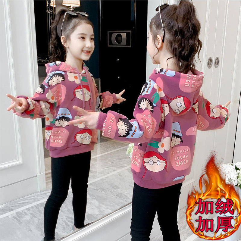 Girls' Plush sweater 2021 new autumn and winter girls' foreign style thickened children's clothing Korean cartoon top fashion