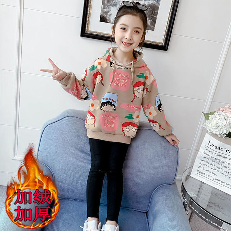 Girls' Plush sweater 2021 new autumn and winter girls' foreign style thickened children's clothing Korean cartoon top fashion
