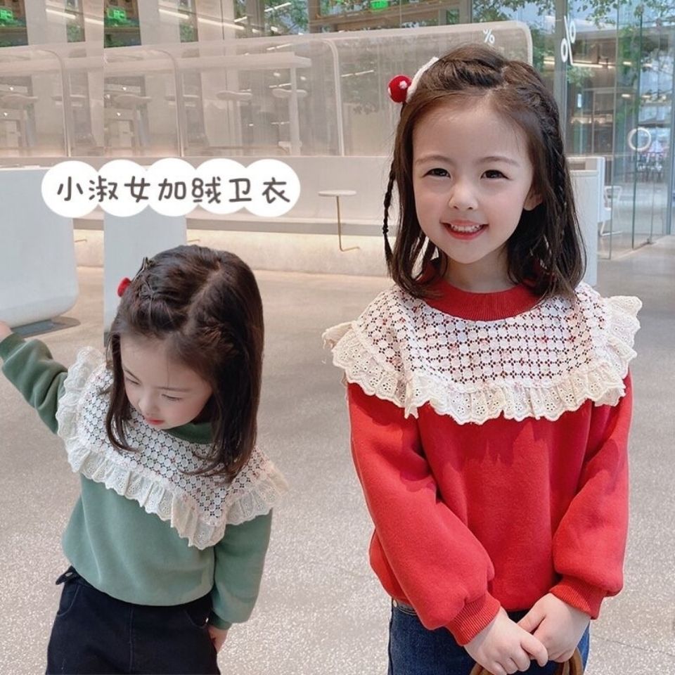 Girls' Plush sweater girls' Plush square collar sweater thickened  autumn and winter new children's sweater