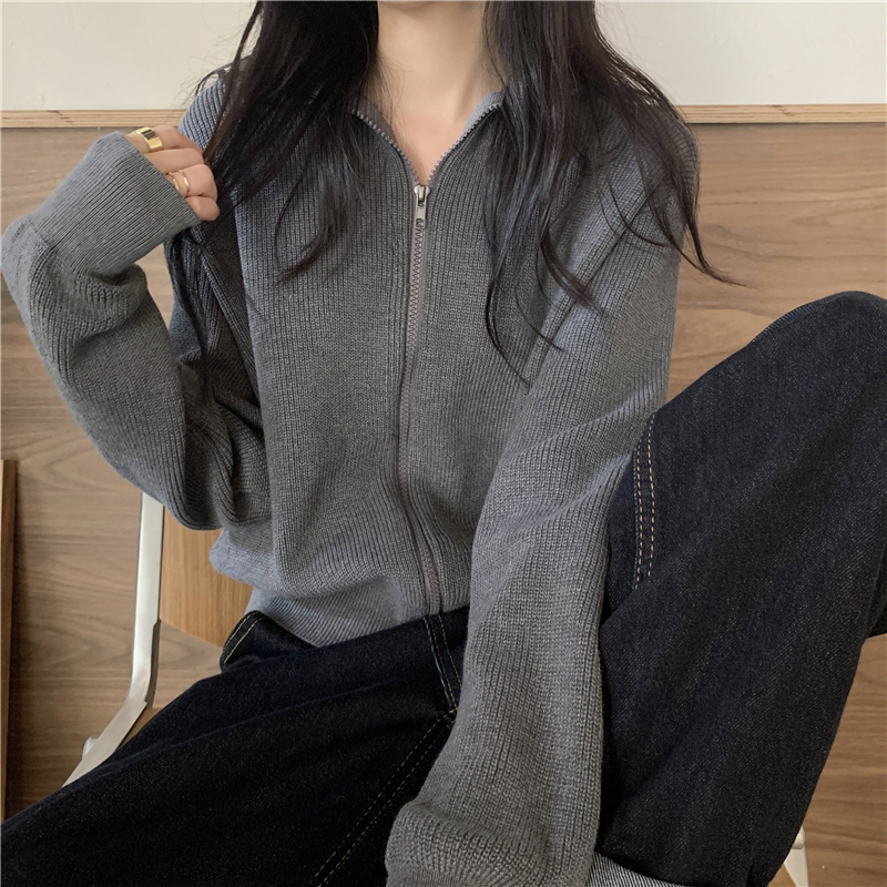 Lapel long sleeve knitted cardigan women's autumn and winter 2021 new Korean loose and thin versatile sweater coat