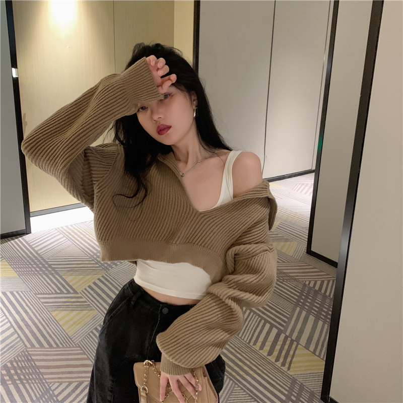 Hong Kong Vintage Chic sweater 2021 winter new design sense of minority short temperament sweater women's top