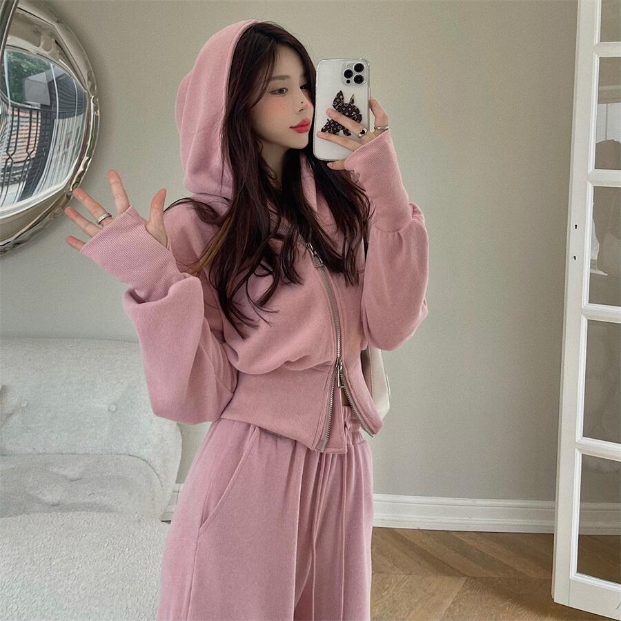 (tweed) hooded sweater coat women's fashion ins autumn 2021 new design double zipper jacket