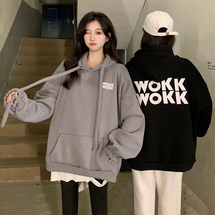 Composite sweater green sweater women's Plush thickened lazy wind hooded top mid length in autumn and winter