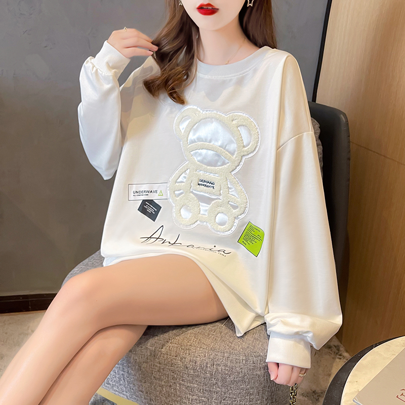 25 cotton Korean embroidery autumn medium long thin round neck long sleeve women's sweater