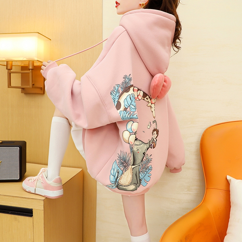 Plush 330g composite non pilling Hoodie medium and long Hoodie women's jacket
