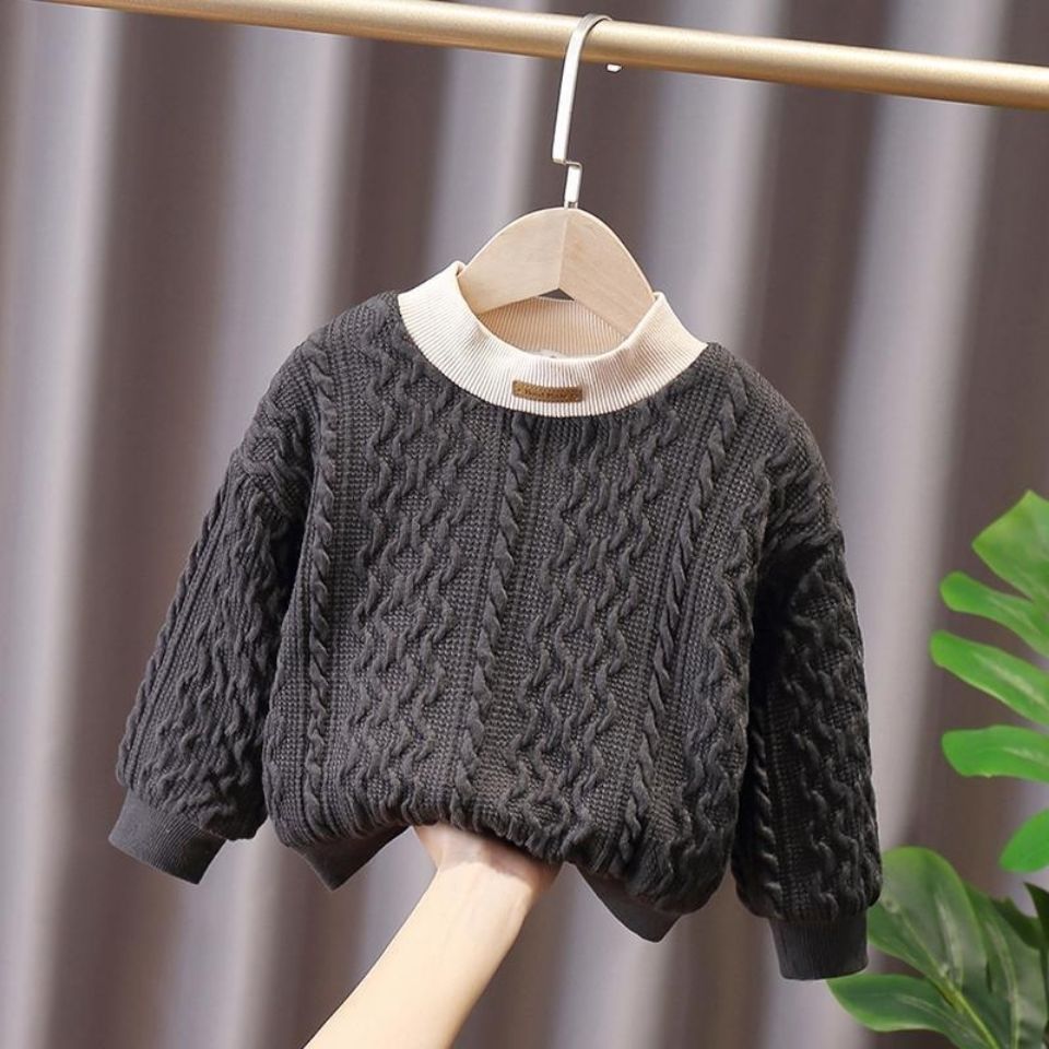 Baby children's Plush sweater, children's thickened knitted top, boys and girls' autumn and winter 2020 Korean baby bottoming shirt trend
