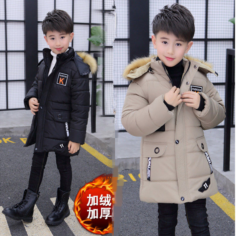 [out of season clearance] boys' winter cotton padded clothes and plush thickened cotton padded jackets medium and long boys' cotton padded clothes and children's coats