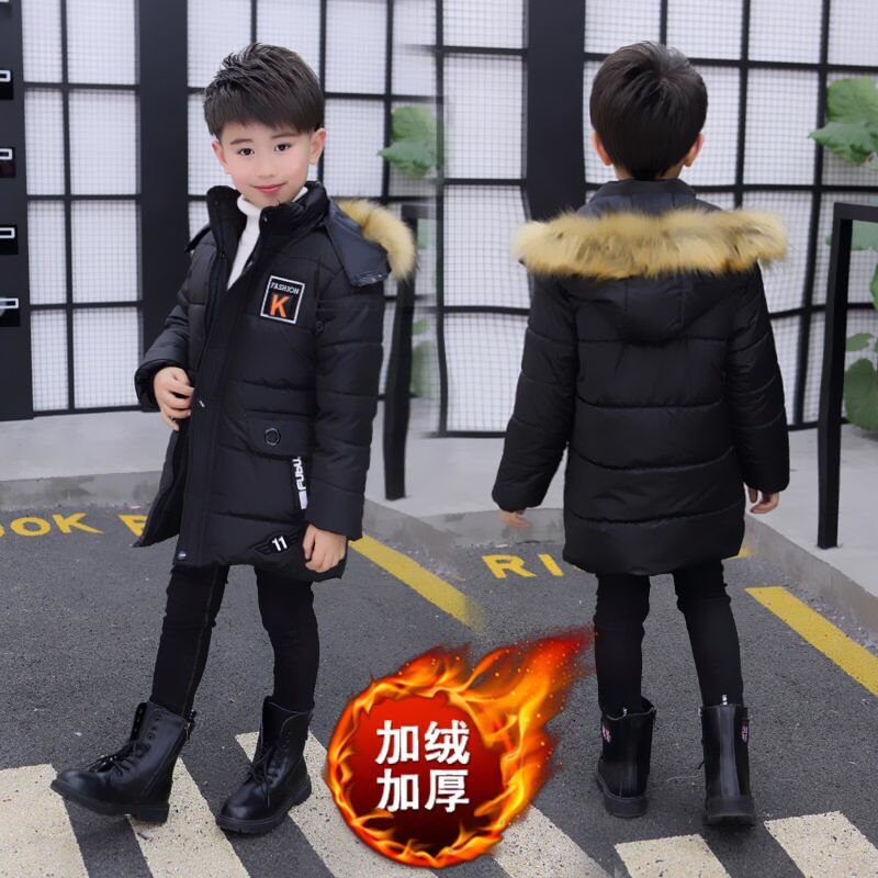 [out of season clearance] boys' winter cotton padded clothes and plush thickened cotton padded jackets medium and long boys' cotton padded clothes and children's coats